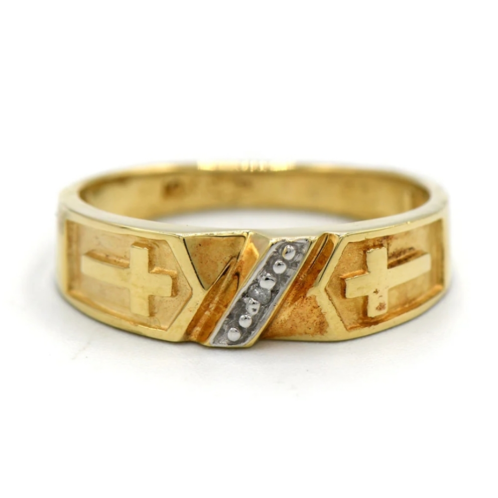 Cross Designed Band with Illusion Diamond Accent in 10k Yellow Gold